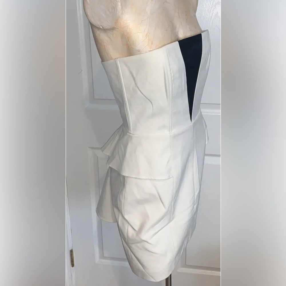 Mason white strapless mini dress With Black Leather Accent Size 6